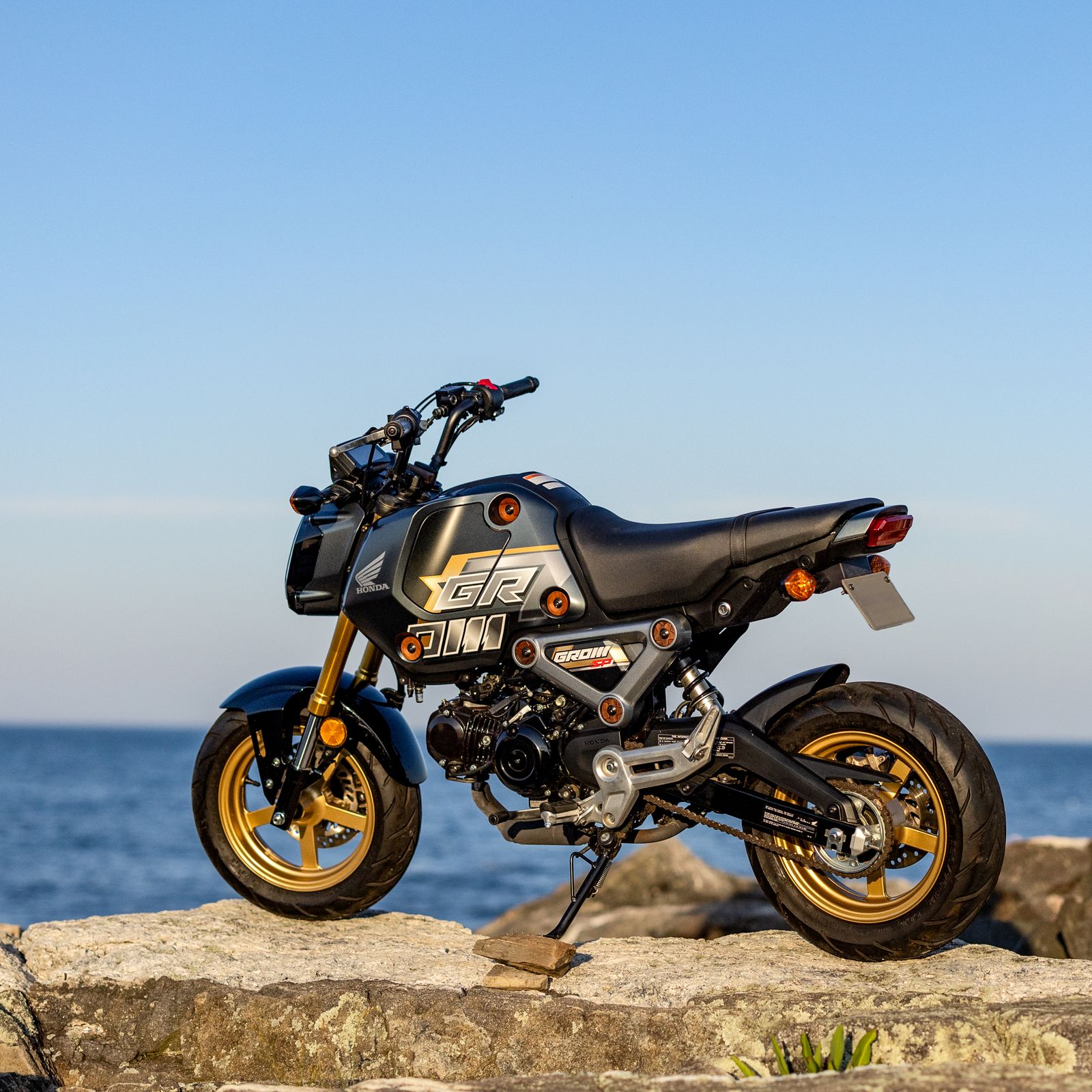 Honda Grom fitted with walnut side fairing washers
